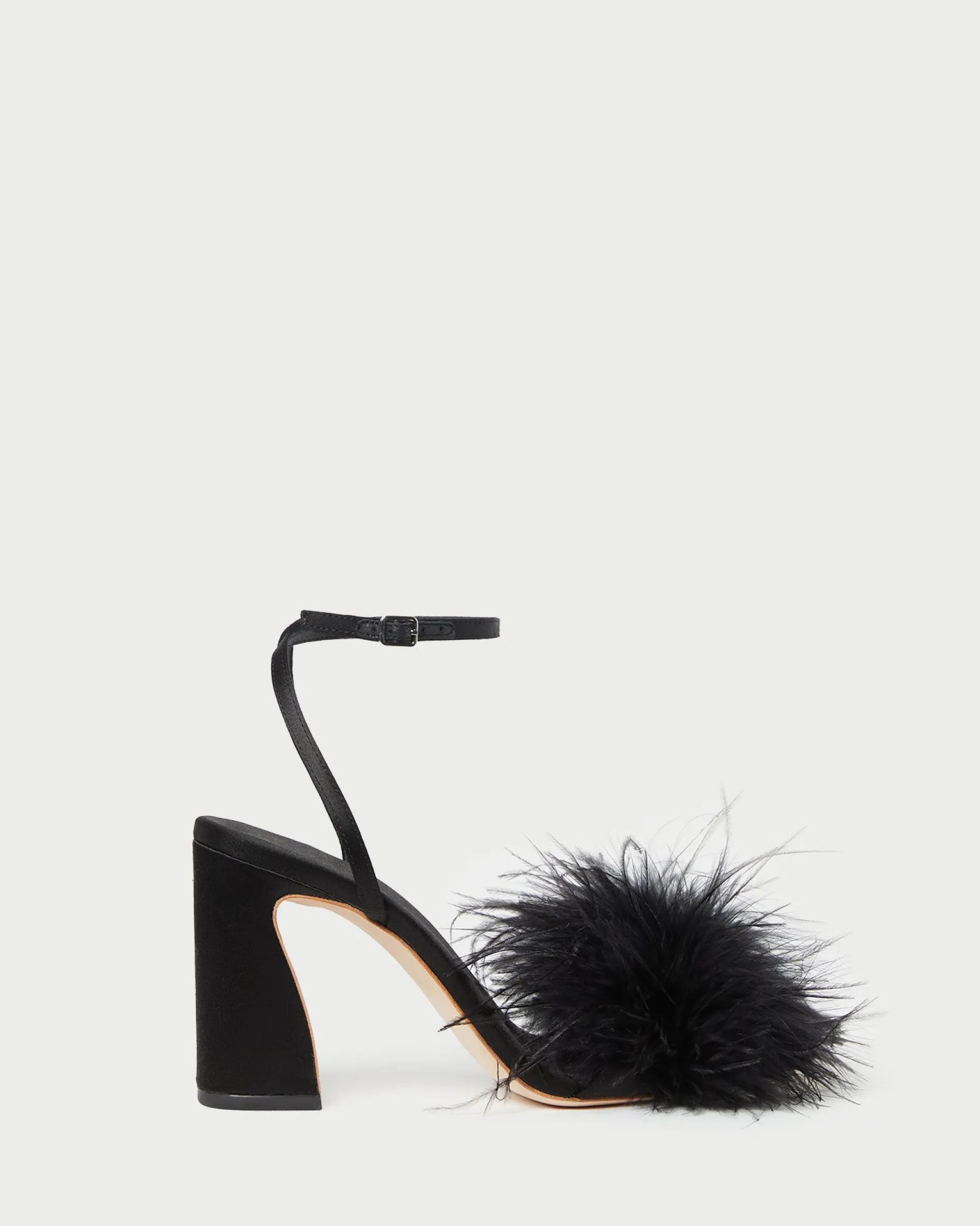 Minerva Black Satin/Feather Sandal