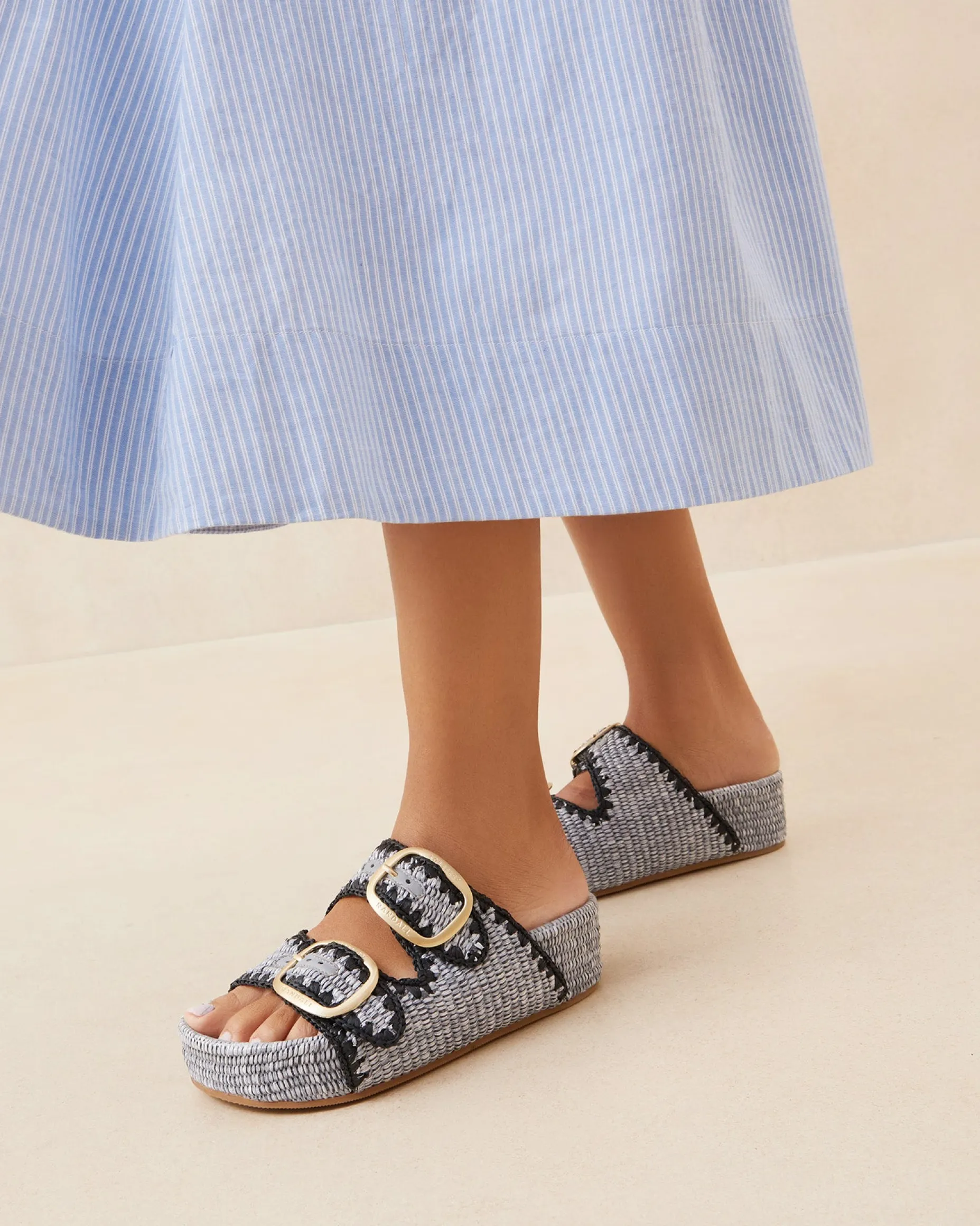 Theo Blue Raffia Footbed Sandal